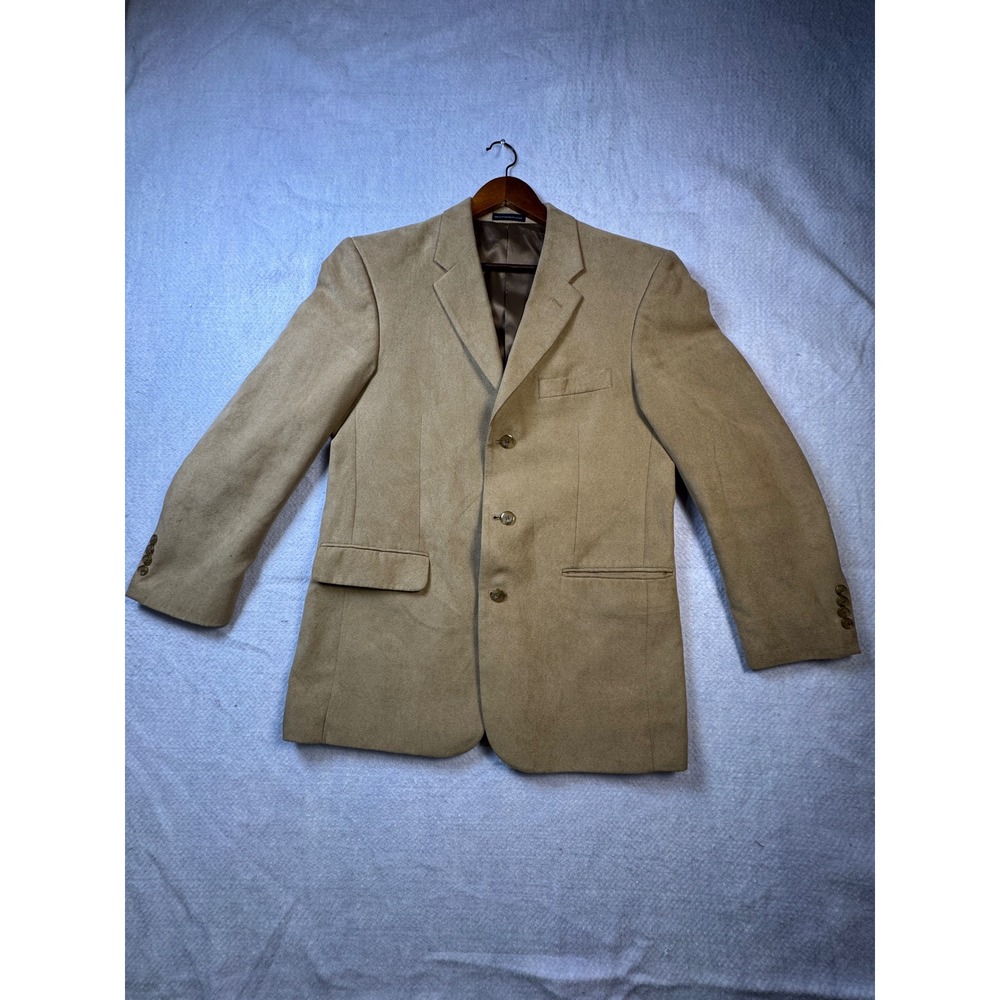 Stafford Essentials Mens Tan Faux Suede 3 Button Blazer Sport Coat Jacket